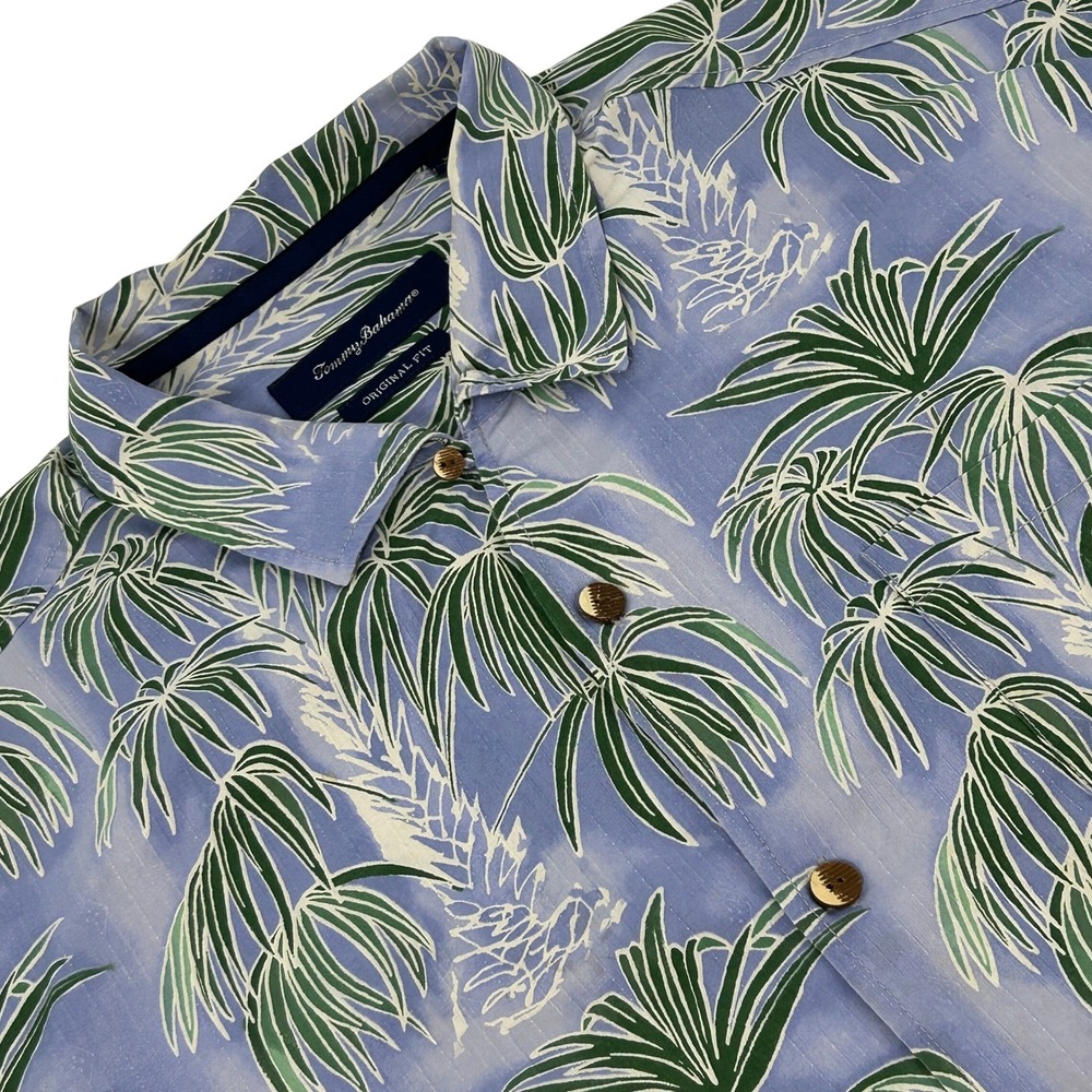 Tommy Bahama Hawaiian Shirt Mens XL Blue Palm Tree Silk Blend IslandZone